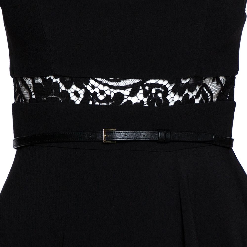 Elie Saab Black Crepe & Lace Paneled Asymmetric Hem Dress XS 2