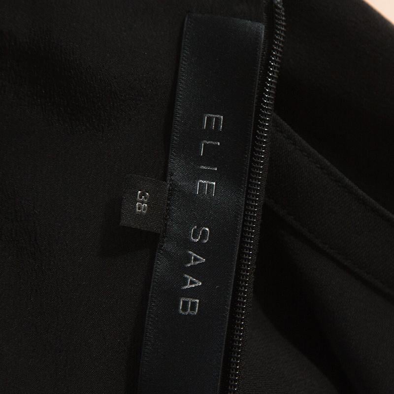 Elie Saab Black Crepe Tulle Embellished Sleeveless Maxi Gown S 1