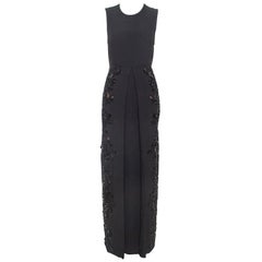 Used Elie Saab Black Crepe Tulle Embellished Sleeveless Maxi Gown S