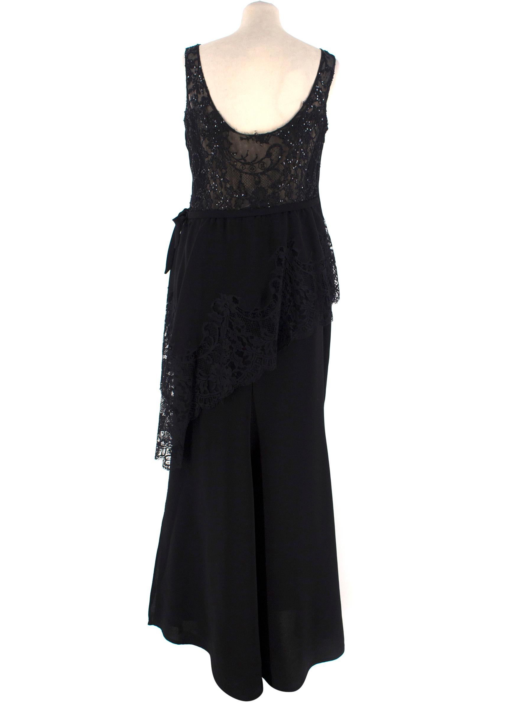 Elie Saab Black Embellished Lace Ruffle Gown IT 48 / US 12 In Excellent Condition In London, GB