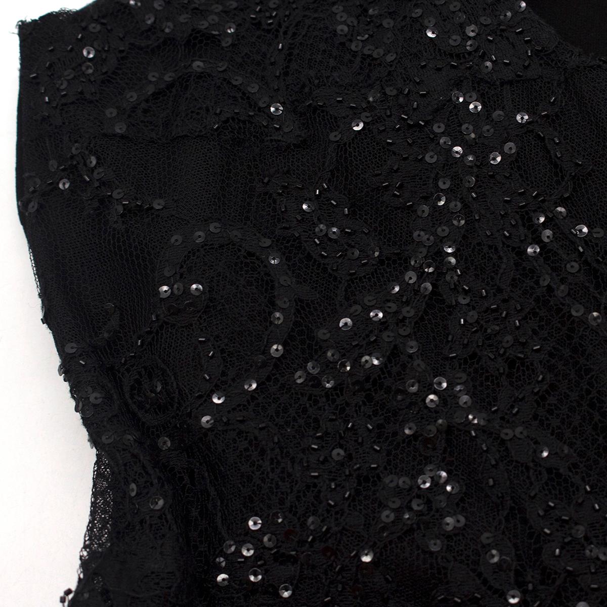 Elie Saab Black Embellished Lace Ruffle Gown IT 48 / US 12 1