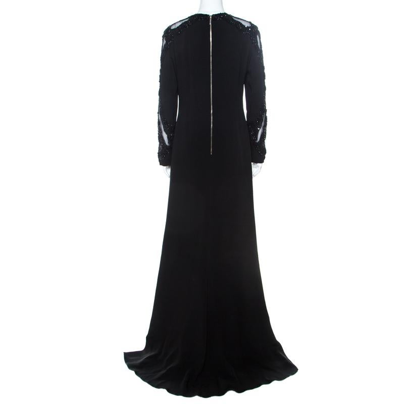 Elie Saab Black Embellished Silk Blend Evening Gown M In Good Condition In Dubai, Al Qouz 2