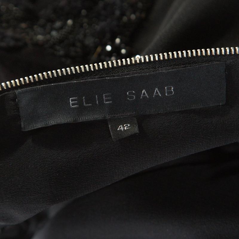 Women's Elie Saab Black Embellished Silk Blend Evening Gown M