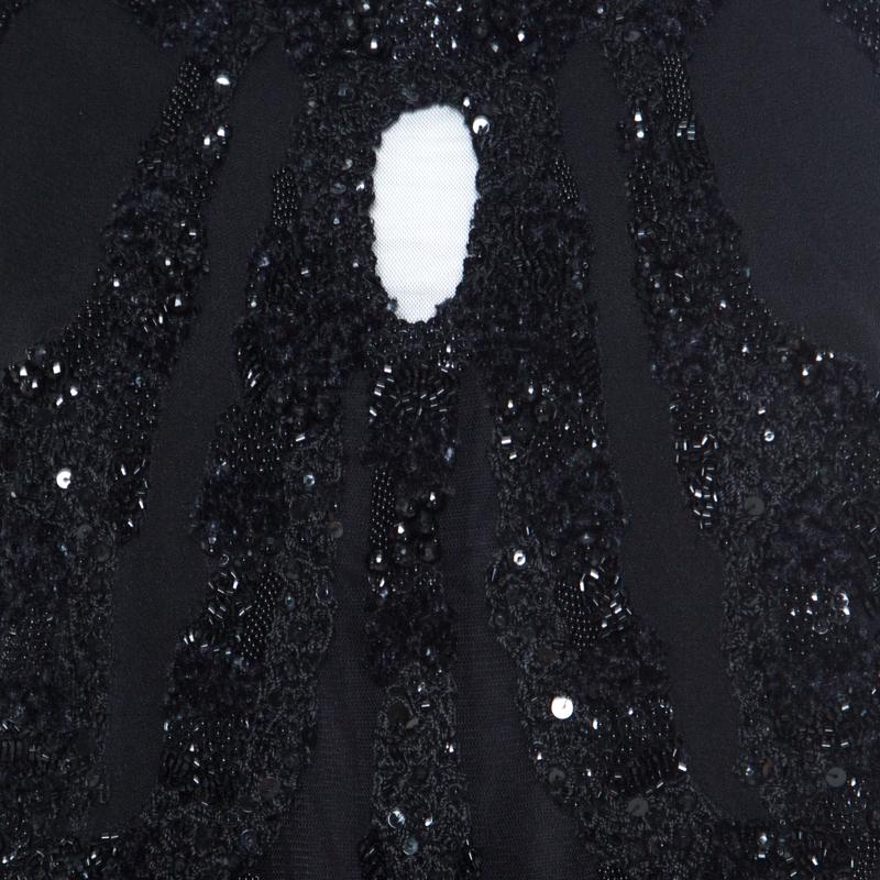 Elie Saab Black Embellished Silk Blend Evening Gown M 2