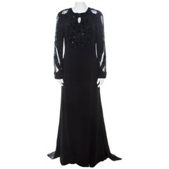 Elie Saab Black Embellished Silk Blend Evening Gown M