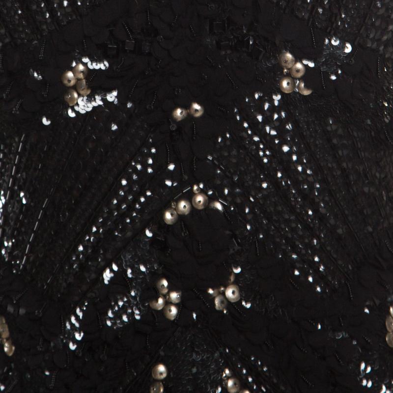 Elie Saab Black Embellished Silk Petal Applique Detail Sleeveless Gown ...