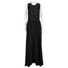 Elie Saab Black Eyelet Embroidered Gathered Sleeveless Maxi Dress S