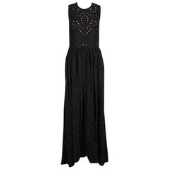 Elie Saab Black Eyelet Embroidered Gathered Sleeveless Maxi Dress S