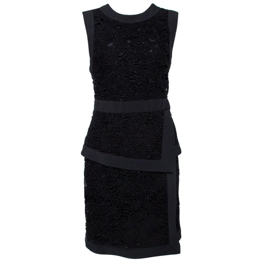 Elie Saab Black Floral Guipure Lace Layered Dress M
