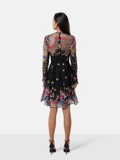 Elie Saab Black Floral Lace & Tulle Dress Size S