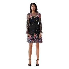 Elie Saab Black Floral Lace 
Tulle Dress Size S