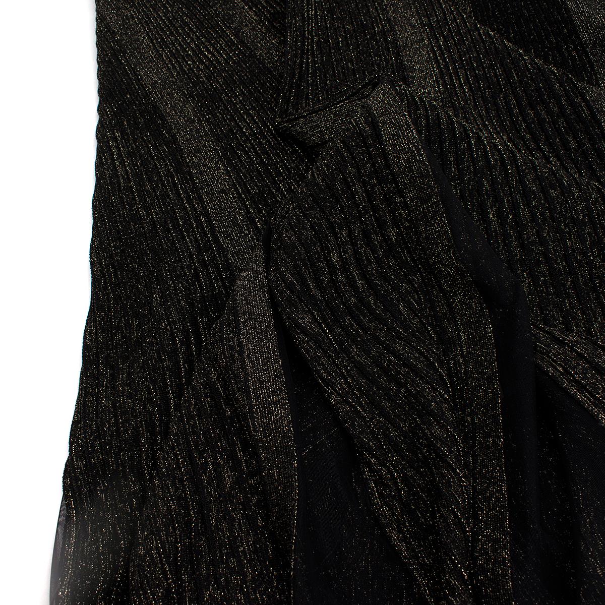Women's Elie Saab Black & Gold Sparkle Panelled Mesh Maxi Skirt - US 8 For Sale