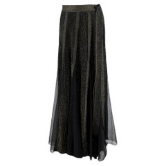 Elie Saab Black & Gold Sparkle Panelled Mesh Maxi Skirt - US 8