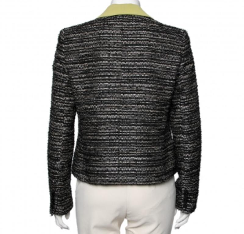 Beige Blazer con pannelli in crepe di Elie Saab Black & Green Tweed Cropped Blazer S in vendita
