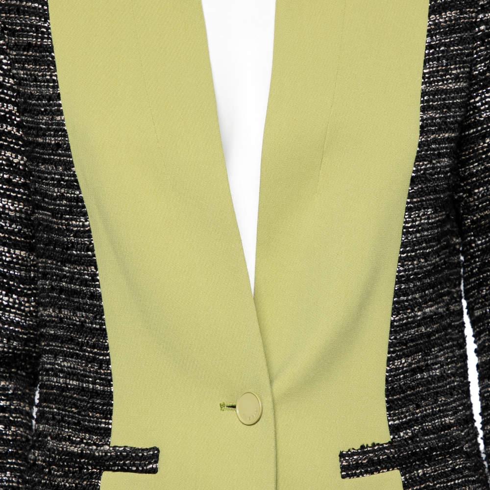 Women's Elie Saab Black & Green Tweed Crepe Paneled Cropped Blazer S For Sale
