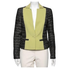 Elie Saab - Blazer court à empiècements en crêpe de tweed noir et vert S