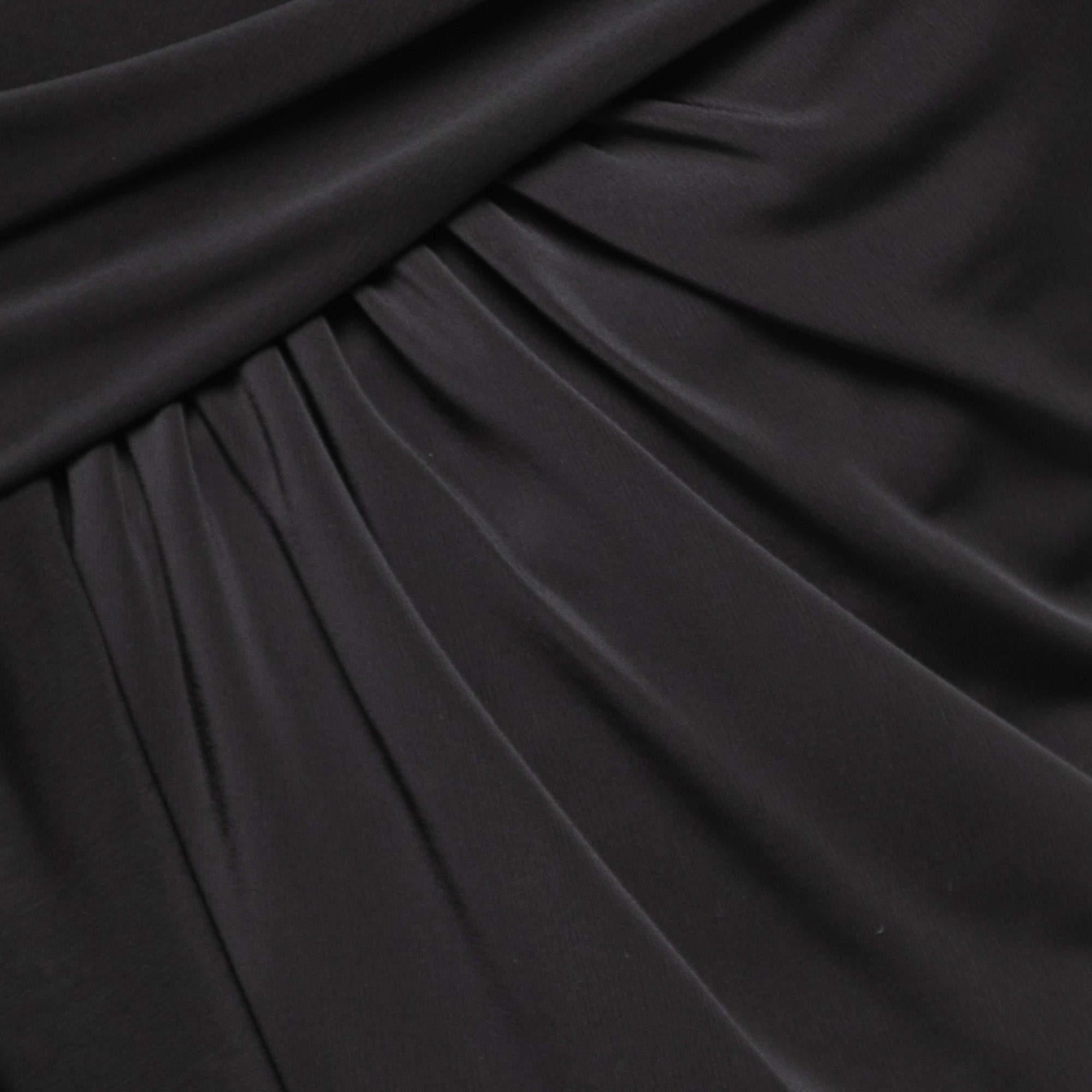 Women's Elie Saab Black Jersey One Shoulder Draped Gown S