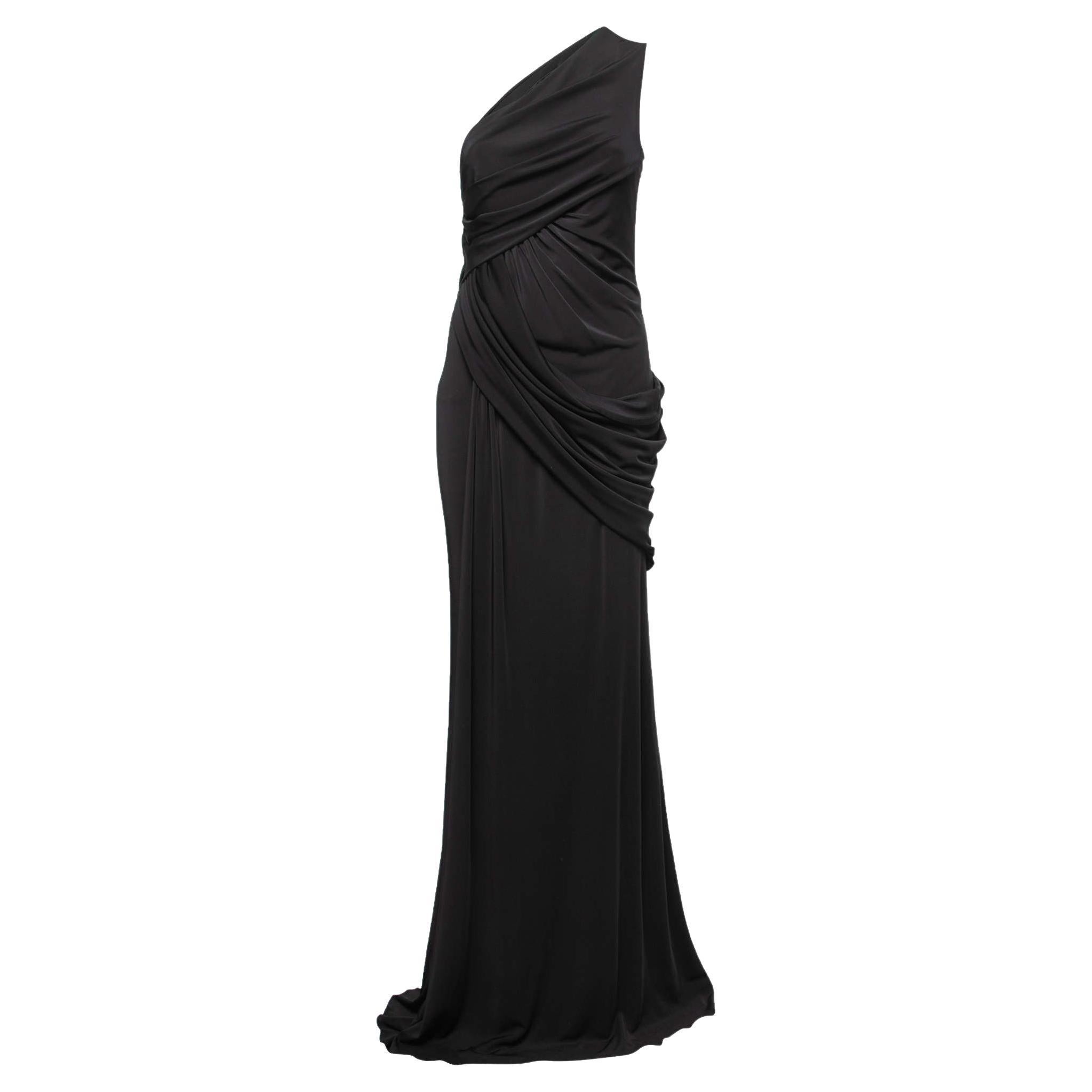 Elie Saab Black Jersey One Shoulder Draped Gown S