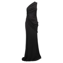 Used Elie Saab Black Jersey One Shoulder Draped Gown S