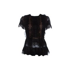 Elie Saab Black Lace Short Sleeve Peplum Top XS