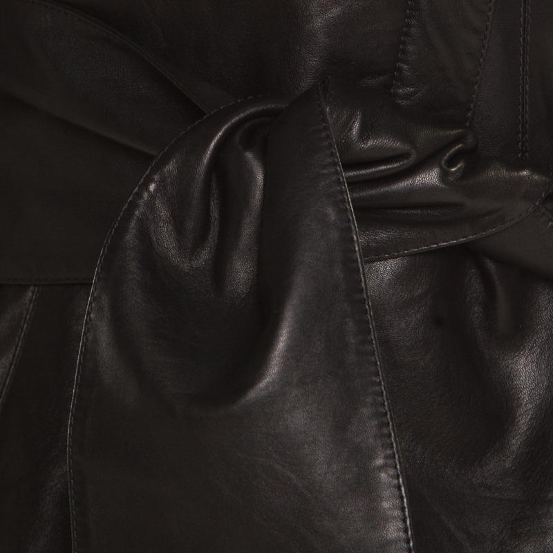 Elie Saab Black Lamb Leather Waist Tie Detail Biker Jacket S In Good Condition In Dubai, Al Qouz 2