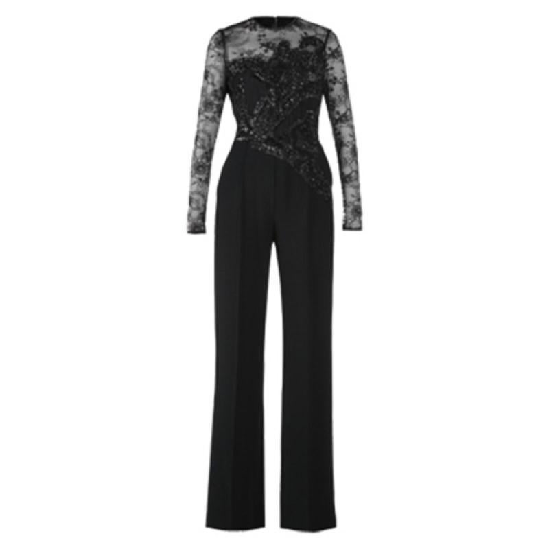 Elie Saab Black Long-Sleeved Embroidered Jumpsuit M
