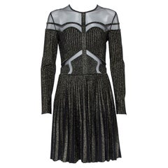 Used Elie Saab Black Lurex Knit & Tulle Paneled Flared Mini Dress M