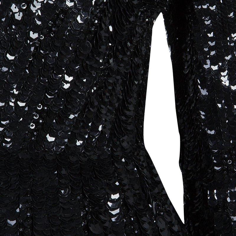 Women's Elie Saab Black Sequin Embellished One Shoulder Top S