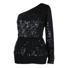 Elie Saab Black Sequin Embellished One Shoulder Top S