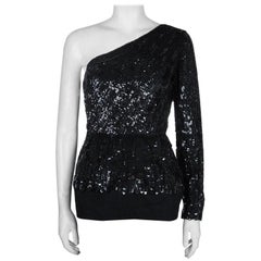 Elie Saab Black Sequin Embellished One Shoulder Top S