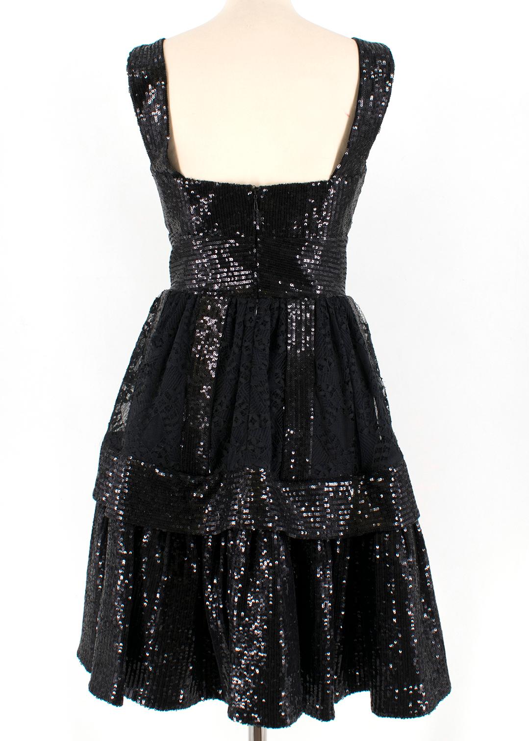 Elie Saab Black Sequin & Lace Layered Mini Dress estimated size XS In Excellent Condition In London, GB