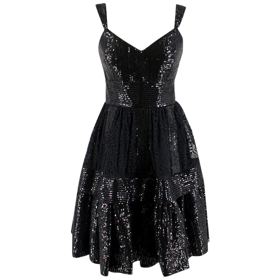 Elie Saab Black Sequin & Lace Layered Mini Dress estimated size XS