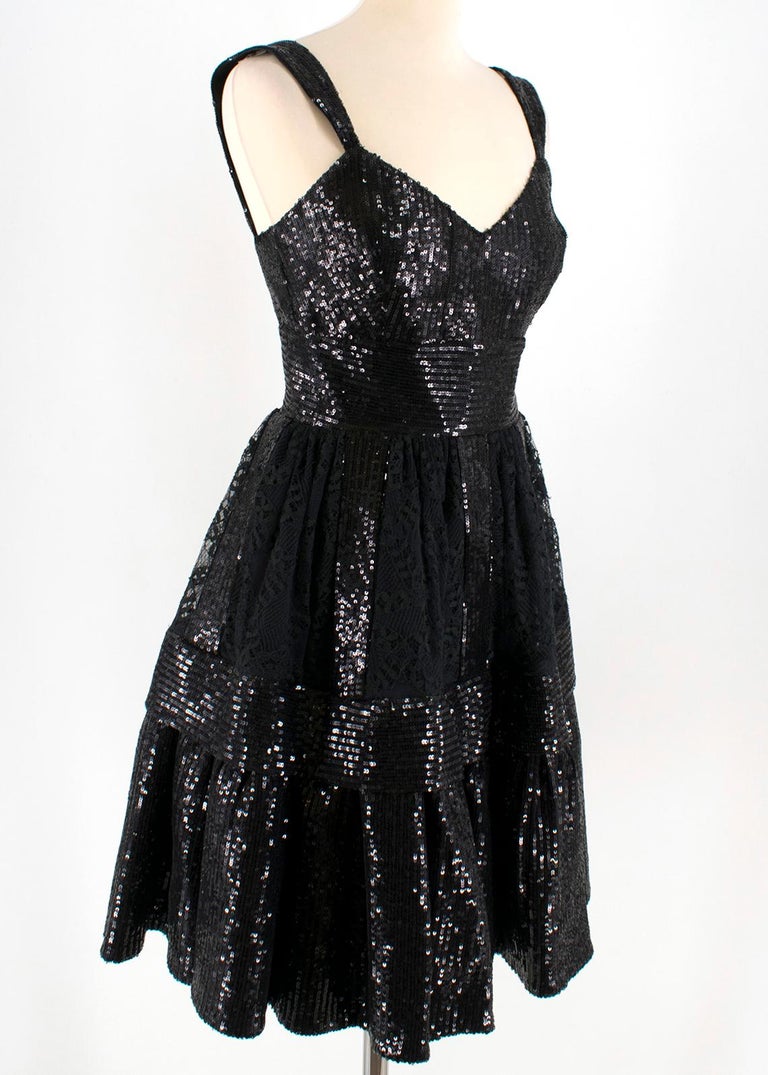 Elie Saab Black Sequin and Lace Layered Mini Dress - Size XS For Sale ...