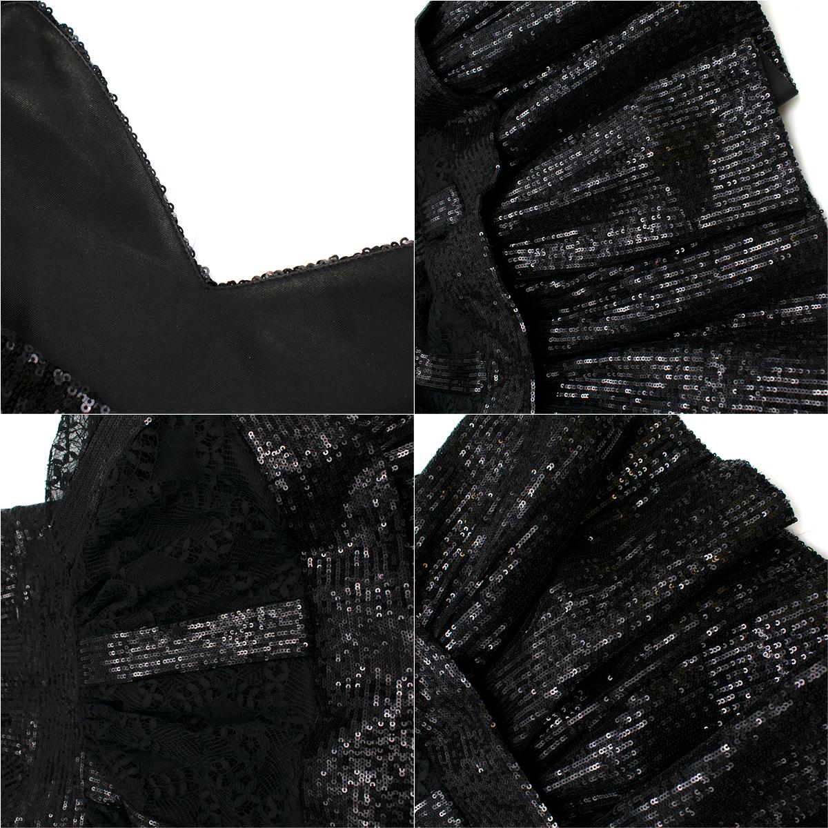 Women's Elie Saab Black Sequin & Lace Layered Mini Dress - Size XS For Sale
