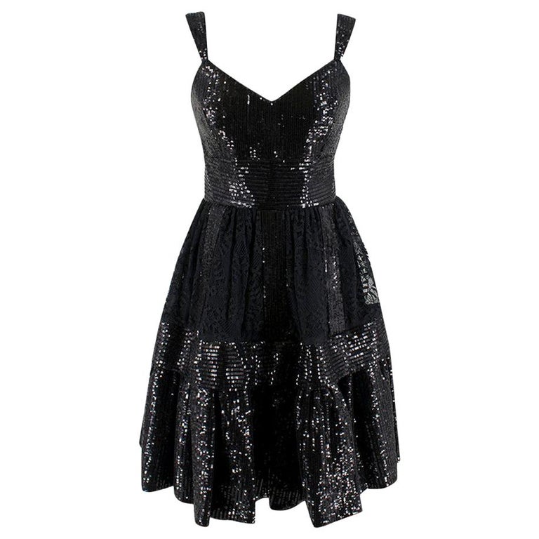 Elie Saab Black Sequin and Lace Layered Mini Dress - Size XS For Sale ...