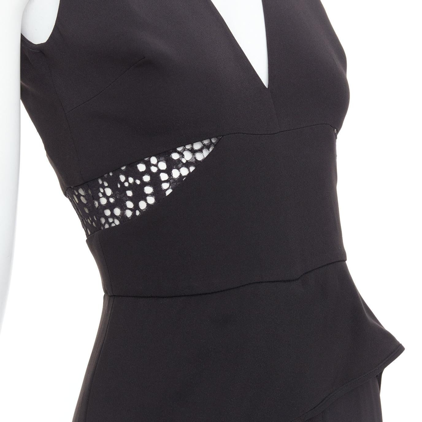 ELIE SAAB black sheer panels drape asymmetric V neck jumpsuit FR36 S
Reference: JACG/A00214
Brand: Elie Saab
Material: Rayon, Blend
Color: Black, Gold
Pattern: Solid
Closure: Zip
Made in: Italy

CONDITION:
Condition: Good, this item was pre-owned