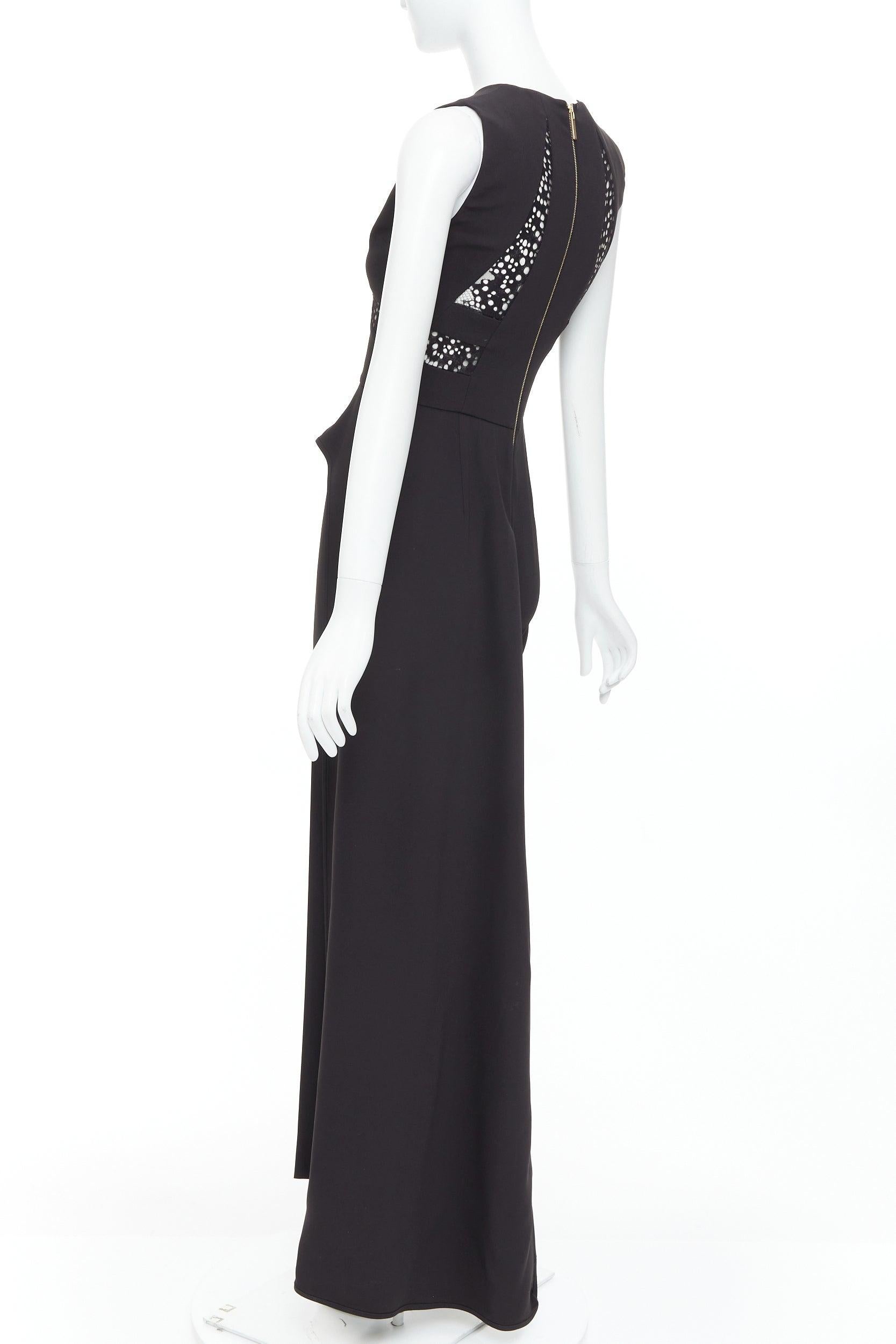 ELIE SAAB black sheer panels drape asymmetric V neck jumpsuit FR36 S For Sale 1