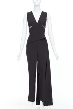 ELIE SAAB - Tuta nera con pannelli trasparenti e drappeggio asimmetrico con scollo a V FR36 S.I.I.S.