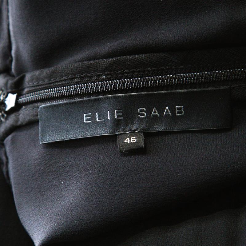 Elie Saab Black Silk Chiffon Cape Sleeve Evening Gown L In Good Condition In Dubai, Al Qouz 2