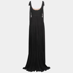 Elie Saab Black Silk Chiffon Sequin Embellished Yoke Sleeveless Gown S