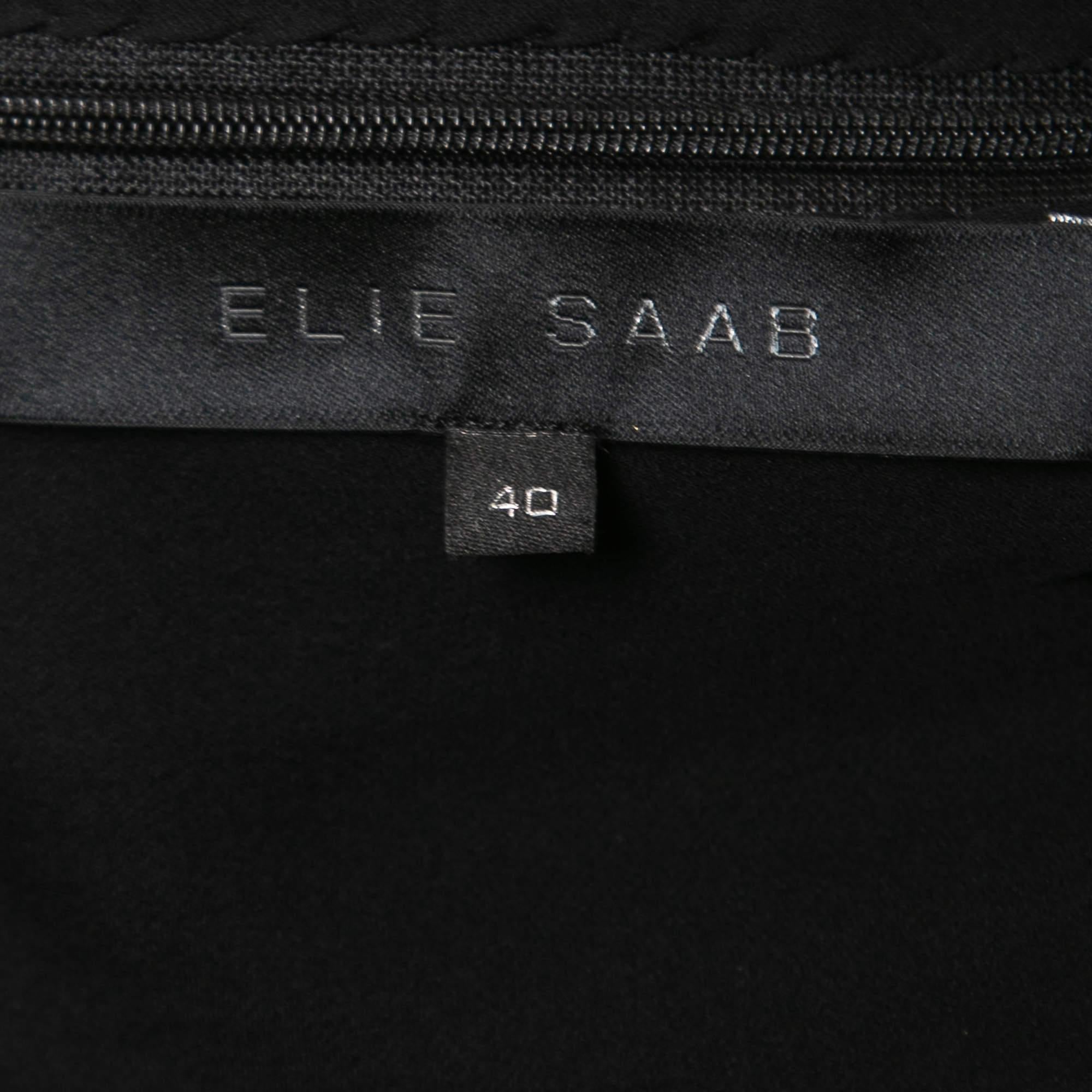 Elie Saab Black Silk Chiffon Sequin Embellished Yoke Sleeveless Gown S 2