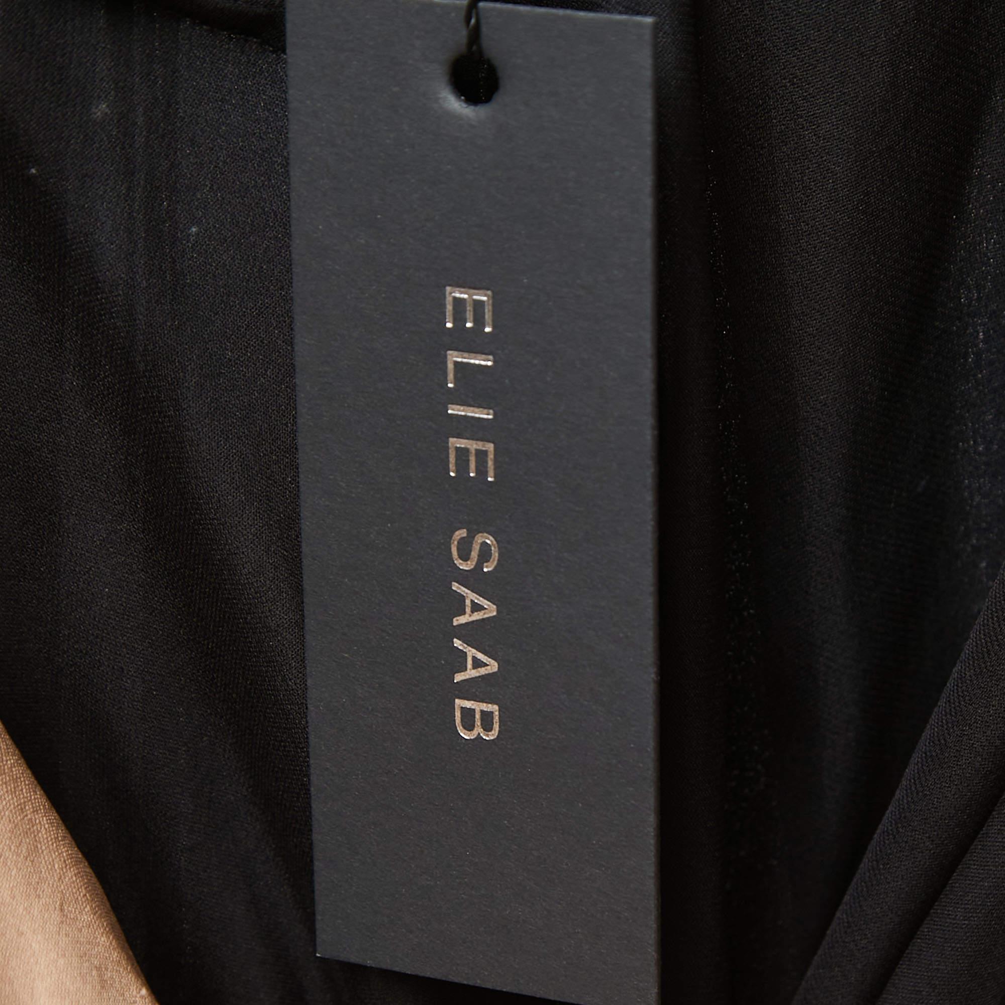 Women's Elie Saab Black Silk Embellished Sleeveless Maxi Dress XL