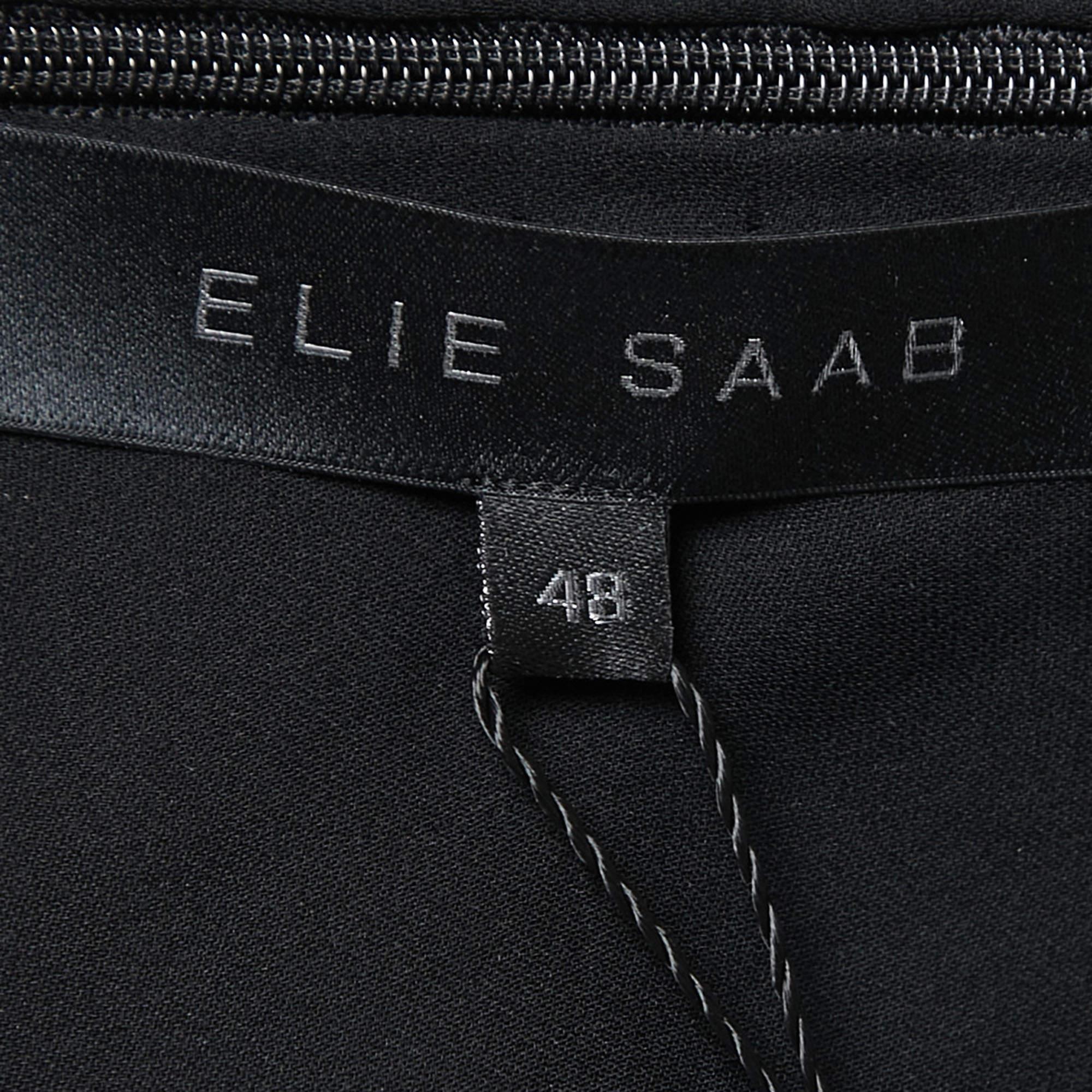  Elie Saab - Robe longue sans manches en soie noire ornée XL Pour femmes 