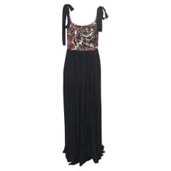 Used Elie Saab Black Silk Embellished Sleeveless Maxi Dress XL