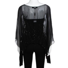 Elie Saab Black Silk Sequin Embellished Sheer Kaftan Top L