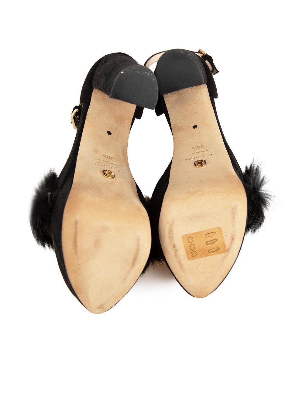 Women's Elie Saab Black Suede & Rabbit Fur Platform Sandals Size IT 38.5 For Sale