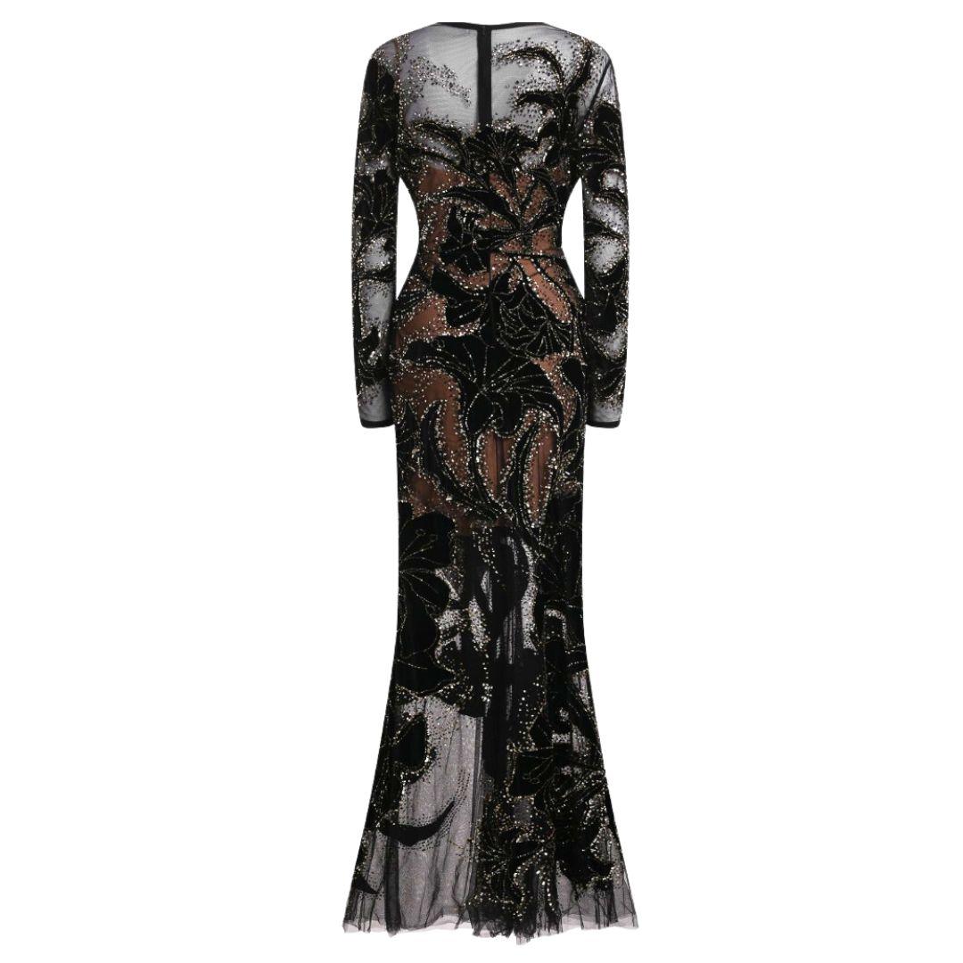Women's Elie Saab Black Velvet Embellished Evening Gown Fall/Winter 2017 Size 38FR