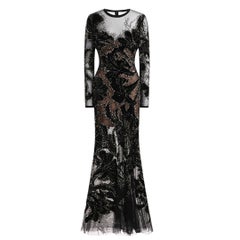 Used Elie Saab Black Velvet Embellished Evening Gown Fall/Winter 2017 Size 38FR