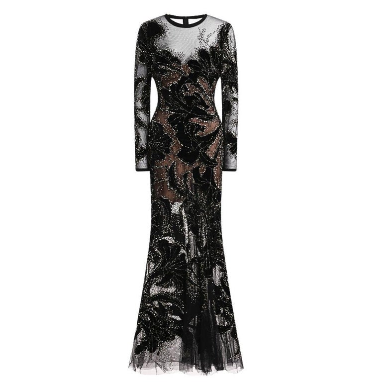 Elie Saab Black Velvet Embellished Evening Gown Fall/Winter 2017 Size 38FR  at 1stDibs