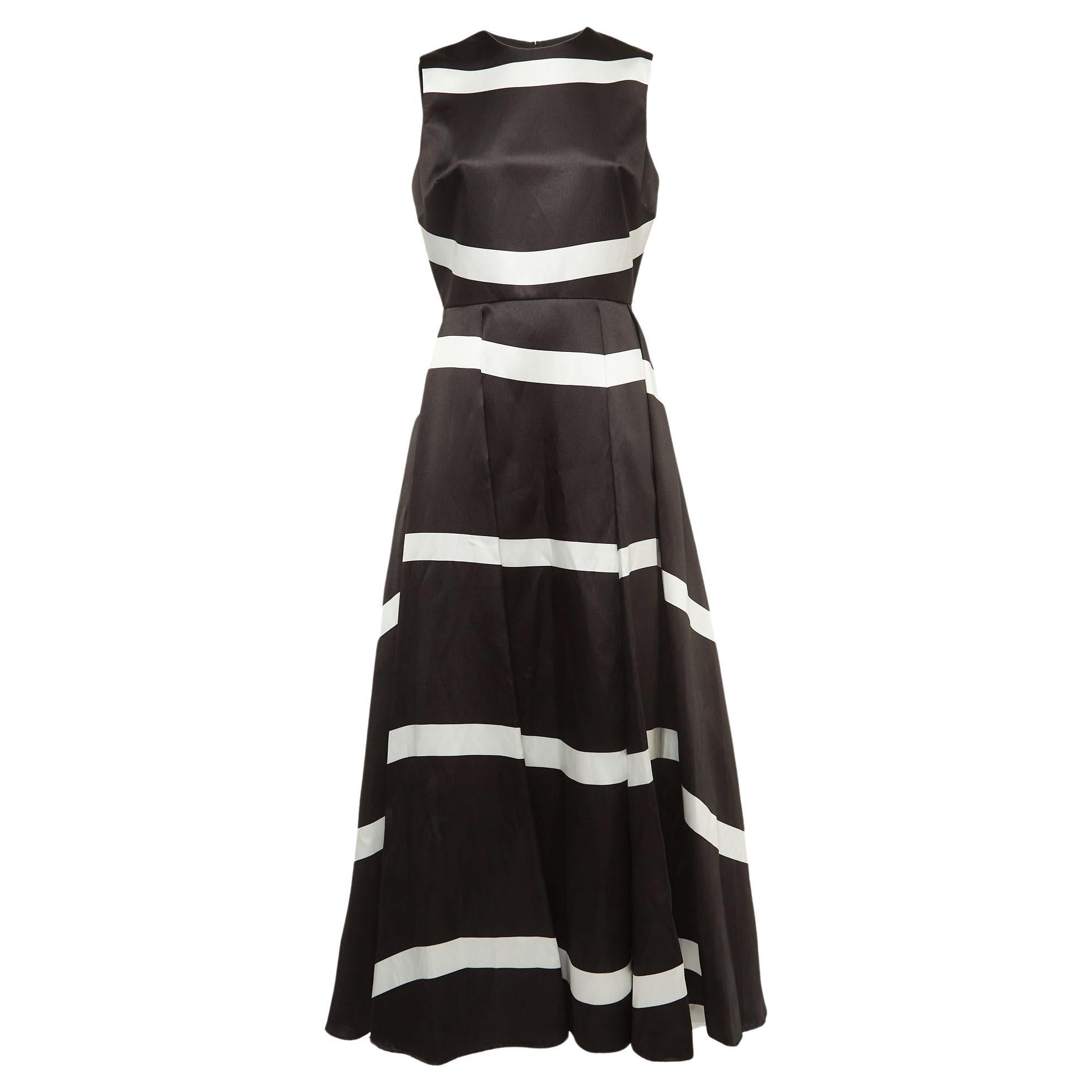 Elie Saab Black/White Striped Silk-Blend Gown M For Sale